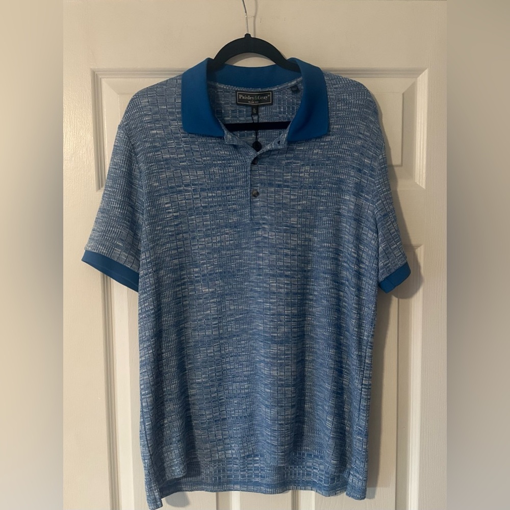 NWT Men’s Paisley &‎ Gray 3 BUTTON KNITTED Blue Polo. Size XL.